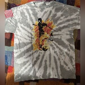Gildan Gray Tie-Dye Soccer Action Tee with Yellow and Orange Graphic